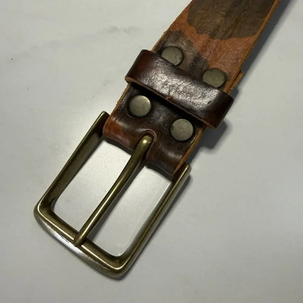 BRAVE Beltworks SKRUNCHY Italian Leather Belt Size 32 Brown Camo Handcrafted
